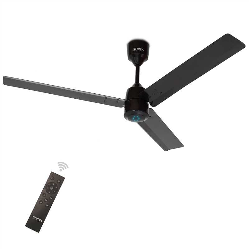 Surya Roshni Sleek Air BLDC 1200mm 5 Star Ceiling Fan | 370 RPM, 65% Energy Saving, Smart IR Remote, LED Indicator, Reverse Mode, Free Installation – Black_SLEEK-AIR-BLK